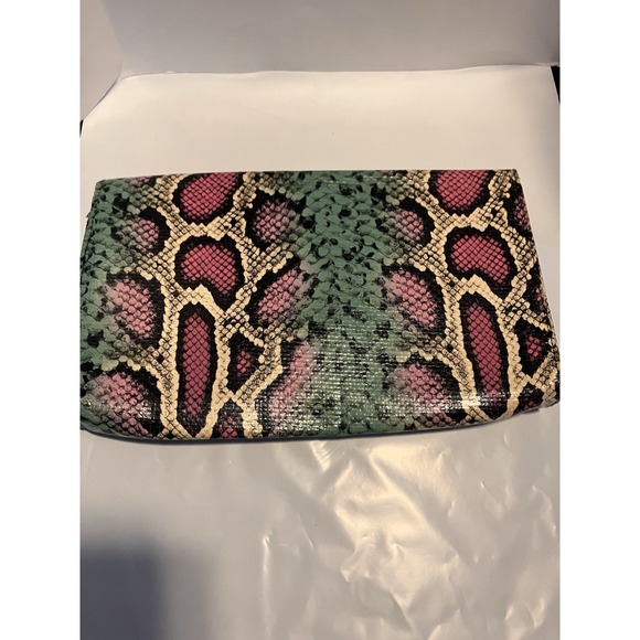 H&M Vintage Snake Pattern Pastel Clutch Bag Envelope Style Gold Turn lock Pink - Picture 2 of 6